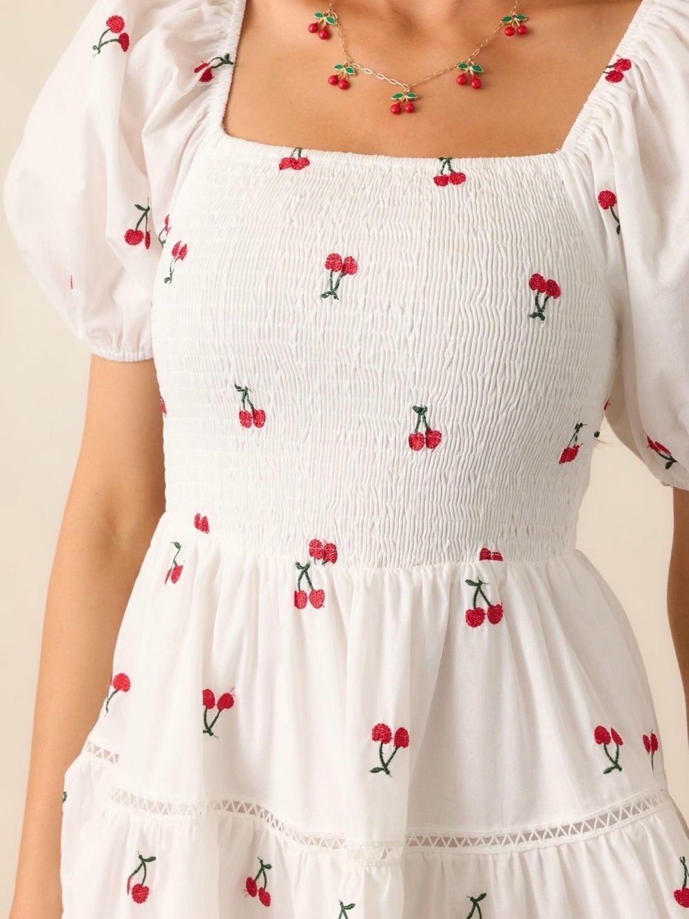 NWT Anthropologie Kindred Smocked Embroidered Cherry Midi Dress